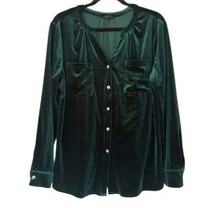 Rolypoly Green Velvet Button Down Shirt Women’s Large Holiday